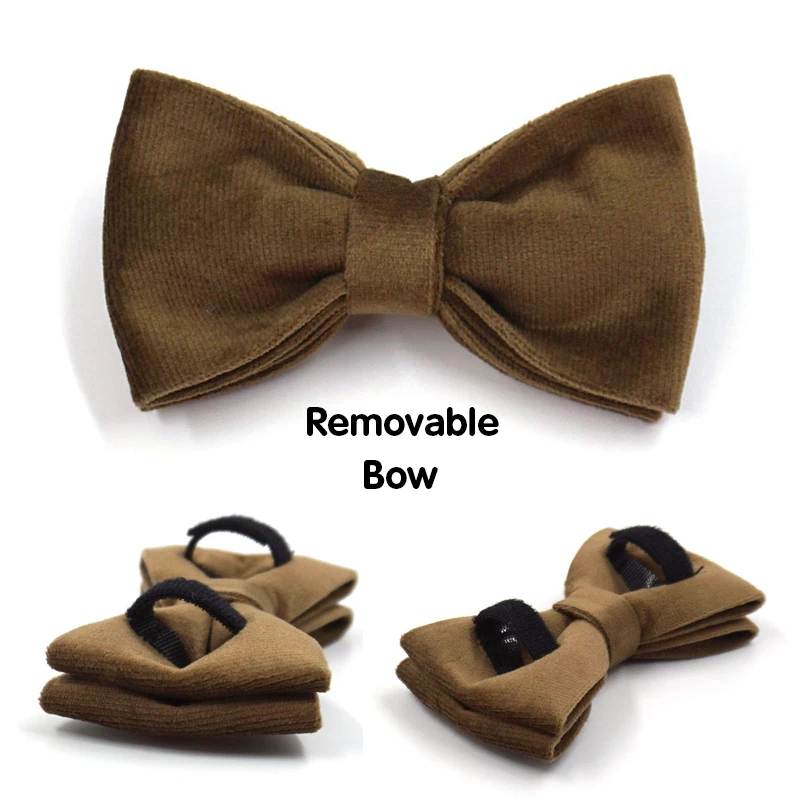 Brown Velvet Pet Collar for Dogs Personalized ID Bowtie Dog Collar Leash with Poop Bag Luxury Gold Metal Buckles Pet Supplies