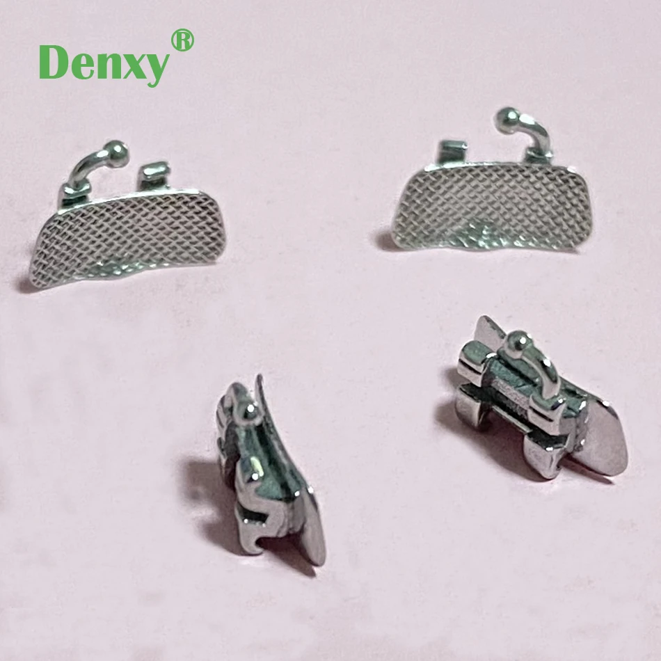 Denxy 100Pcs/25Set Tandheelkundige Orthodontische Beugel Voor 1st Molaire Beugel Bondable Mesh Base Metalen Beugel 6th Tanden orthodontische Brace