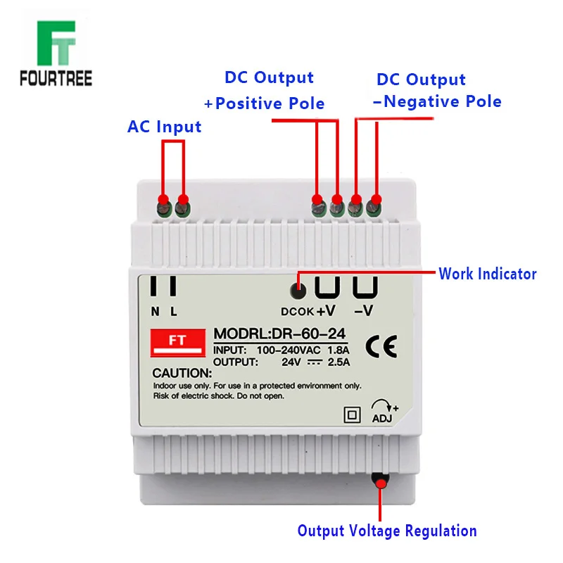 Industrial DIN Rail Switching Power Supply DR-30W 45W 60W Single Output 5V 12V 24V AC DC Converter Power Switch Input 110/240VAC