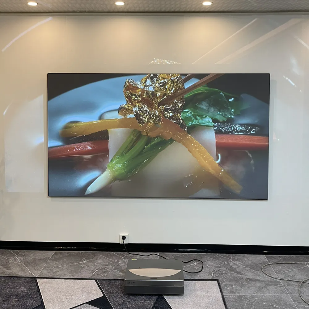 100 ''8K 3D ALR 96% Umgebungs Licht Verdunkelung Flexible Weiche Fresnel Flache Fixiert Wand Montage Für Kurze werfen Projektor – Detail 17