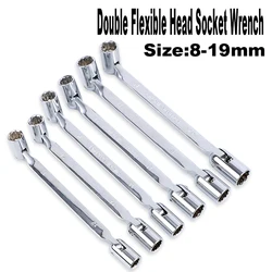 Metric Double 12 Point PT Swivel Head Flexible Socket Wrenches Set Spanner CRV Steel Hand Tools for Car Repair