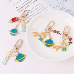 Trendy The Little Prince Keychain Cute Rose Personality Pendant Keyring For Clothes Backpack Chains Charms Valentines Day Gift