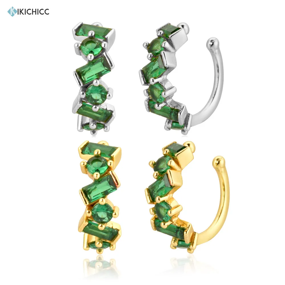 Kikichicc 925 Sterling Silver Gold Green Zircon Ear Cuff Earcuff Earring Piercing Ohrringe Pendiente Women Fashion Jewelry