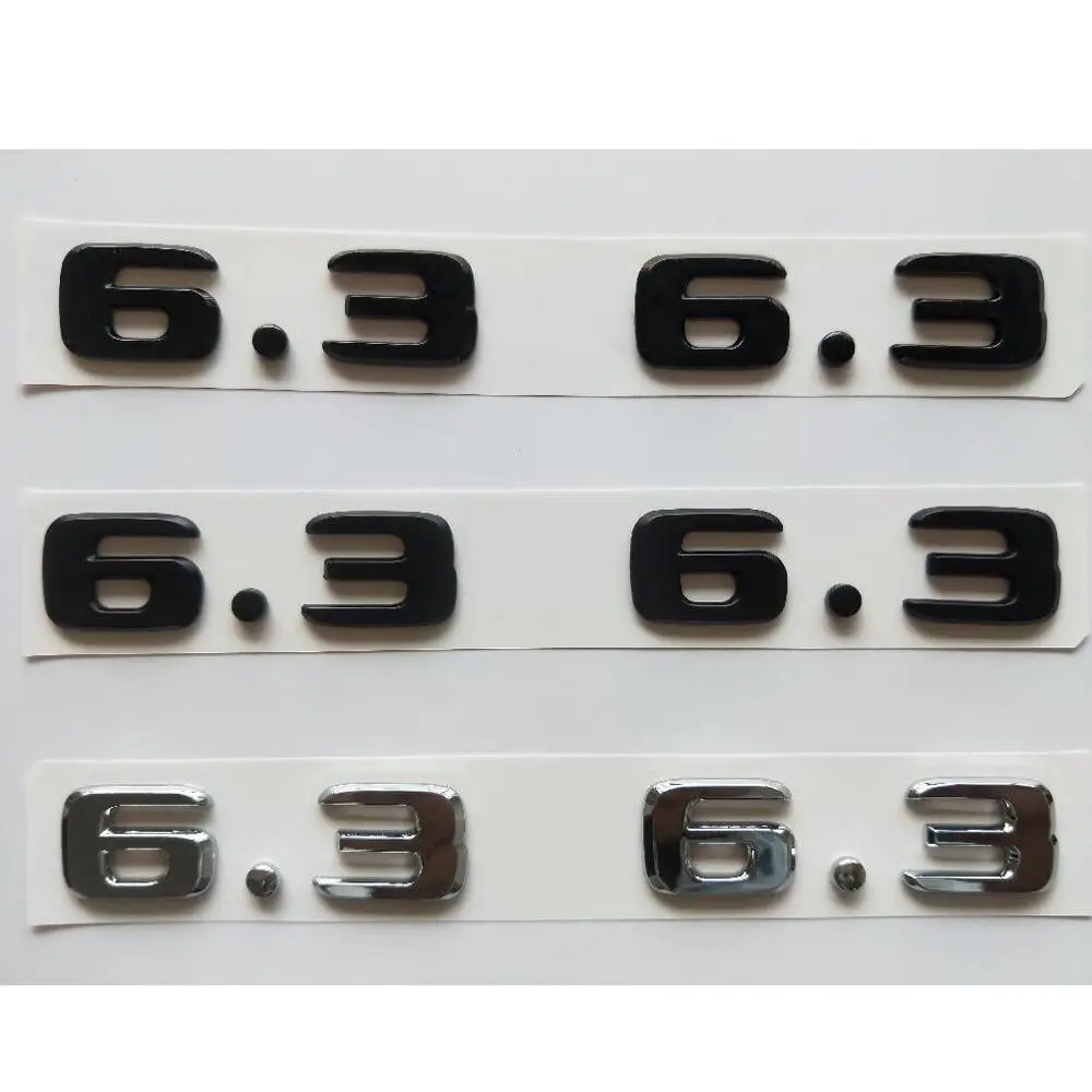 Chrome Black Flat Font Letters Number 6.3 Fender Symbols Side Emblems Badges 2pcs for Mercedes Benz AMG