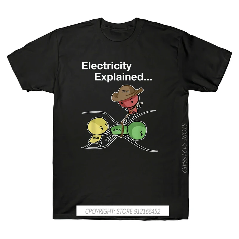 Ohm Volt Amp Electricity Explained Electrician Nerd Men's Cotton T-Shirts Harajuku O-Neck Tshirt Men Streetwear Hip Hop Top