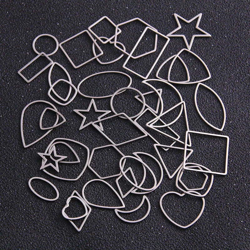 15Pcs Mix Geometric Figur Charm Stainless Steel Pendant Open Bezel Pressed Resin Frame Mold Bezel DIY Jewelry Making