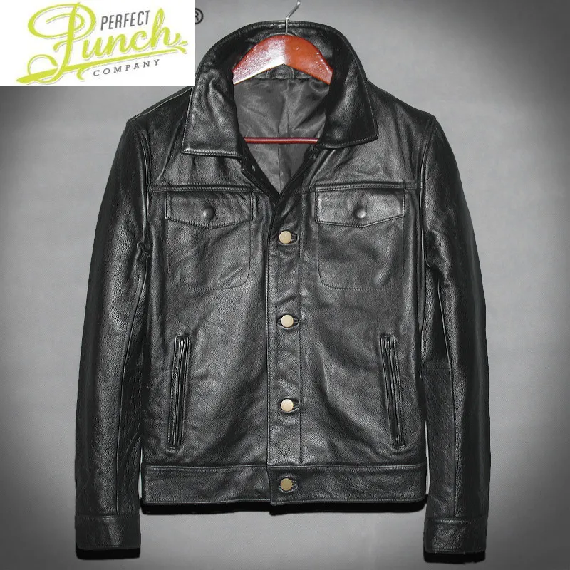 

for Coats Men Real Cow Leather Jacket Style of Smart Casual Long Sleeve Pluse Sized Coats Spring Men Clothes 1213