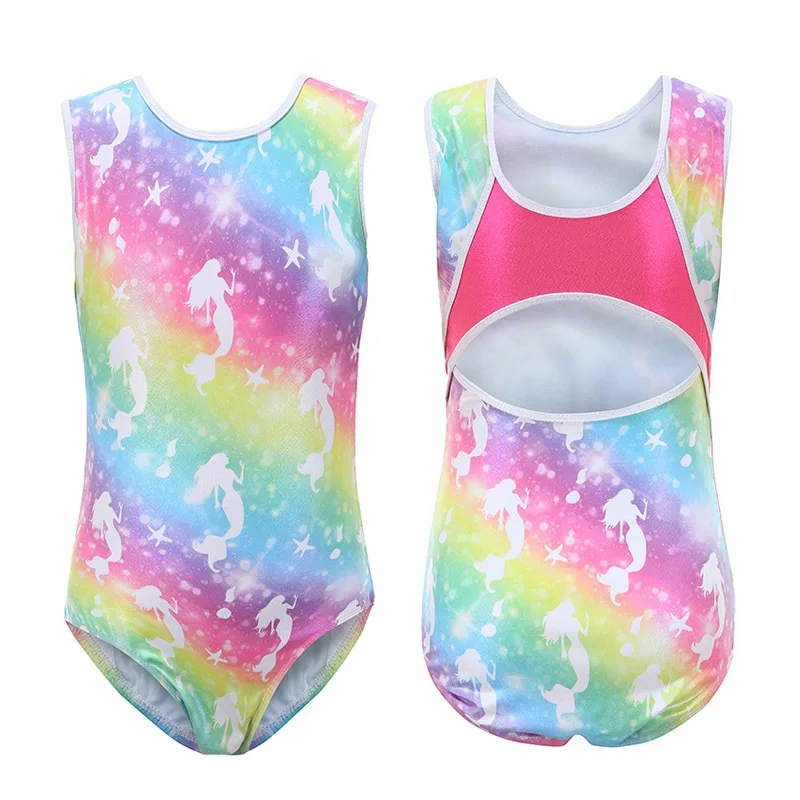 Girls Ballet Leotards Kids Children Gymnastics Jumpsuit Bodysuits Sparkle Patchwork Sleeveless Yoga Dance Sportswear 2-10 Years