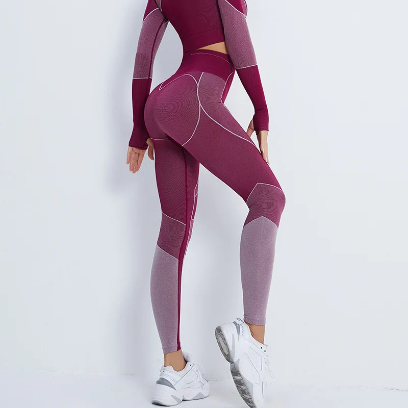 Women Seamless Long Sleeve Yoga Fitness Set Sportswear Tracksuit Gym Leggings Costume Jogging Suit 2 Piece Sports Top+Pants