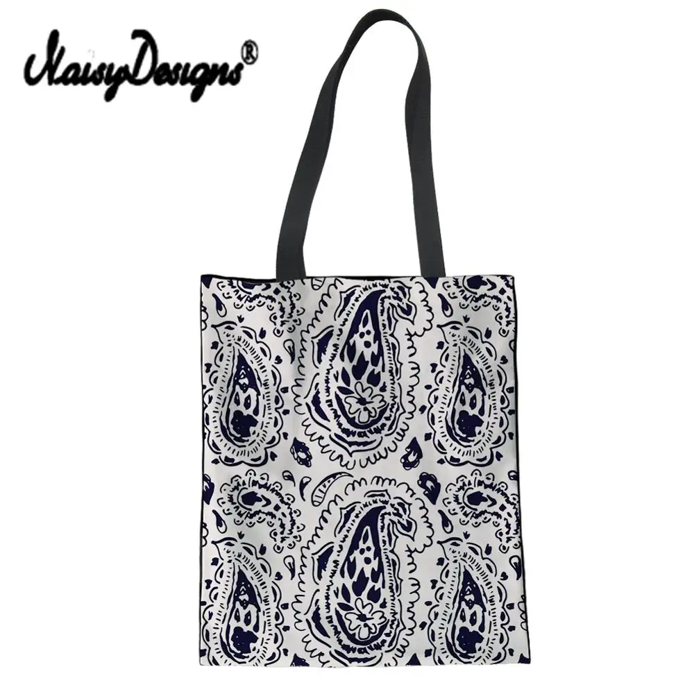 

Brand Linen Shoulder Bookbags Women Top-Handle Bag Foldable Shopping Bags Paisley Pattern Totes Femlaes Reusable Shopper Bolsa