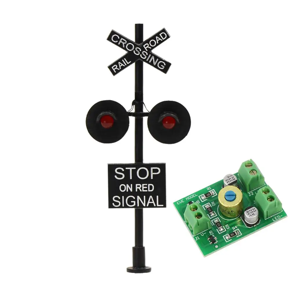 JTD87RP 1 set HO Scale Railroad Crossing Signal LED Head Model Traffic Signal with Circuit Board Flasher