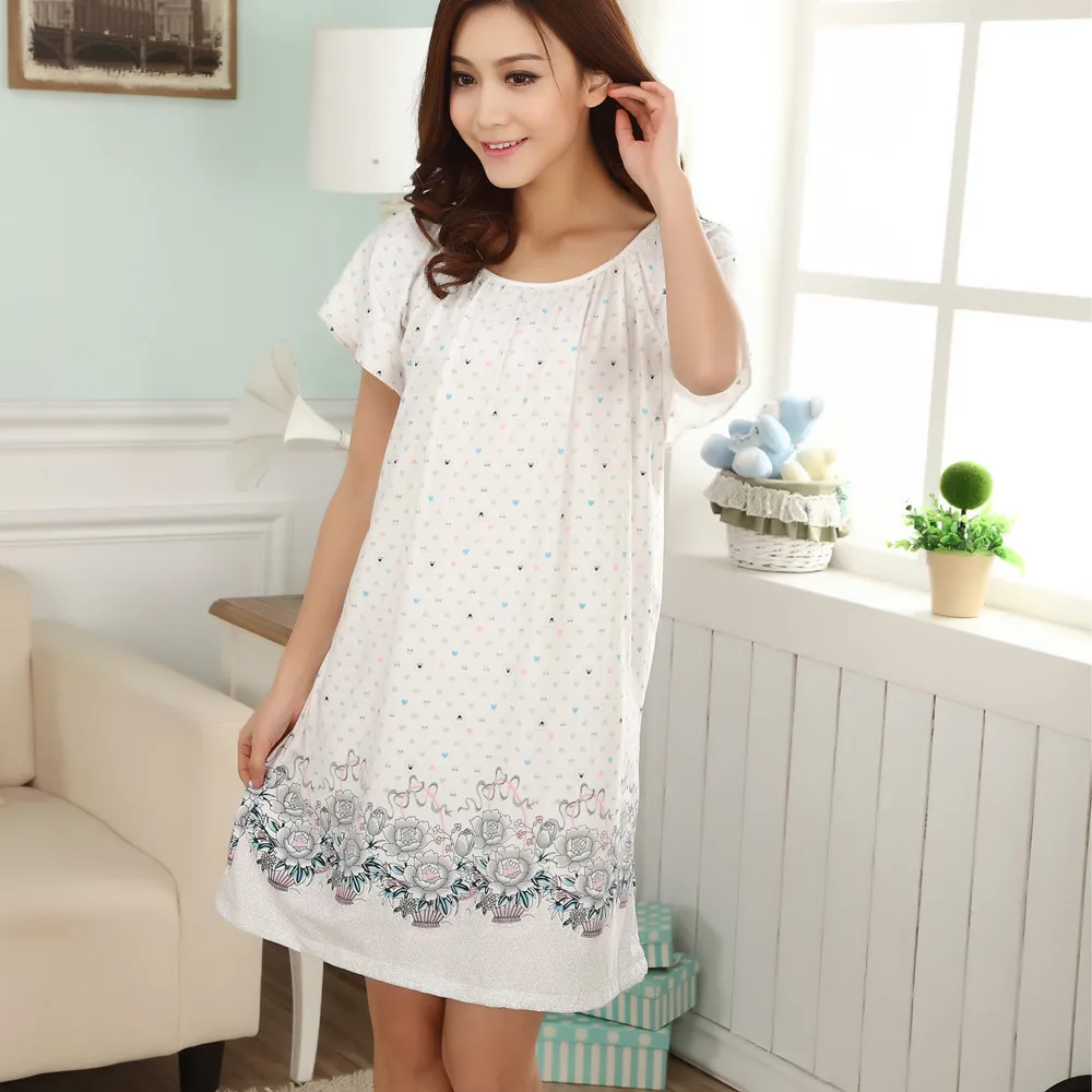 

Plus Size Nightgowns For Women 2022 Summer Dressing Gowns Girls Nightshirts Nightdress Cotton And Silk Sleepshirt L-XXL E1082