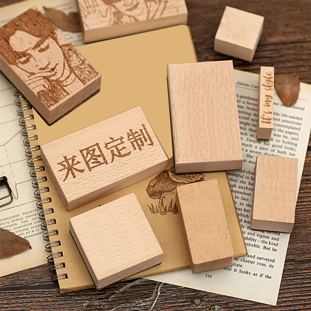 Wood Stamp Carved Name Photo Logo Stamps School Shop Personalized Selfie Portrait Seals Birthday Gift Hand Account Diary Chop