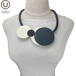 UKEBAY New Big Statement Necklaces Women Wood Choker Necklace Black White Wooden Jewelry Clothes Chain Party Accessories Gift