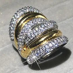 Big 925 silver Cocktail Finger RINGS for women Luxury Gold Plated 238pcs Simulated diamond painting full stone Ring Jewelry