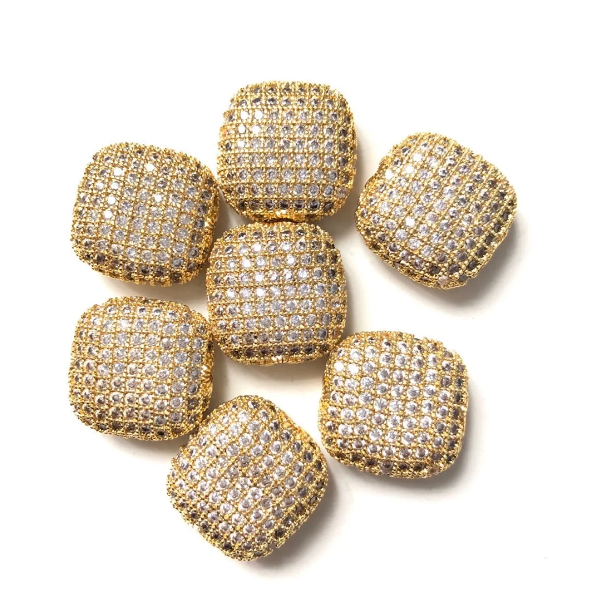 5pcs Big Size Zirconia Paved Square Spacer Beads Centerpiece for Women Jewelry Bracelet Making Bling Gold-Plated Waist Accessory