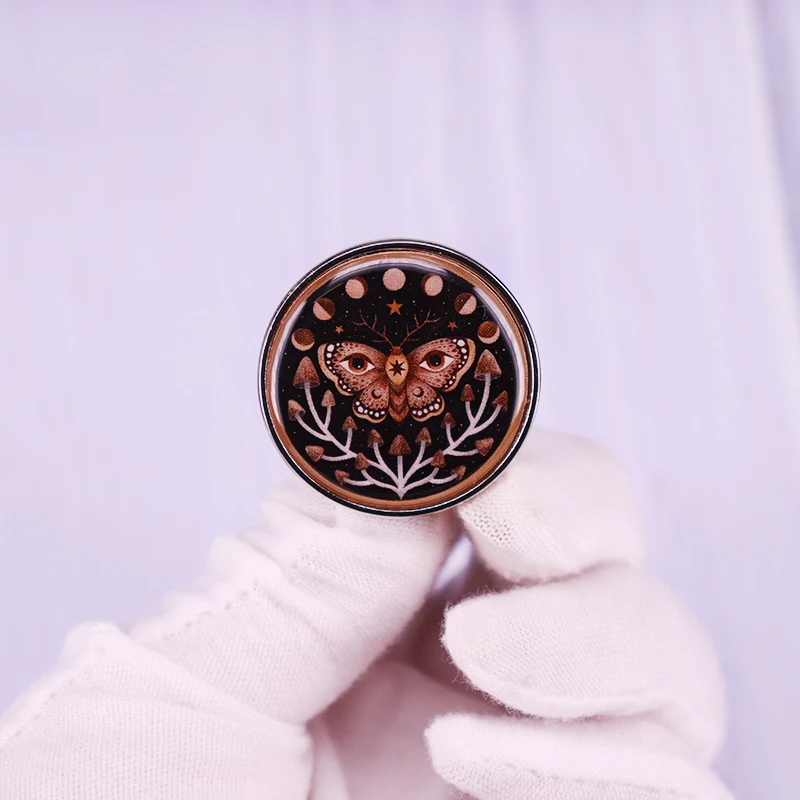Moon Phase Butterfly Mushroom Pin Brooch Psychedelic  Art Badge Fashion Decor