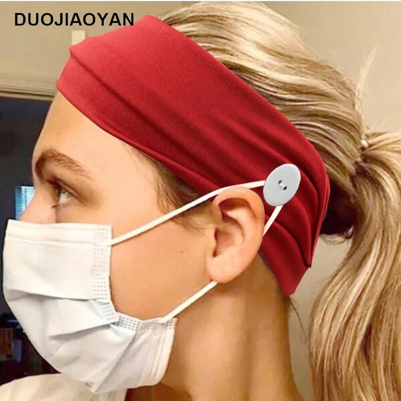 แฟชั่นนุ่มแถบคาดศีรษะยืดหยุ่นปุ่ม Headband หน้ากากผู้ถือสวมใส่หน้ากากของคุณหูผู้ใหญ่เด็ก Headwear