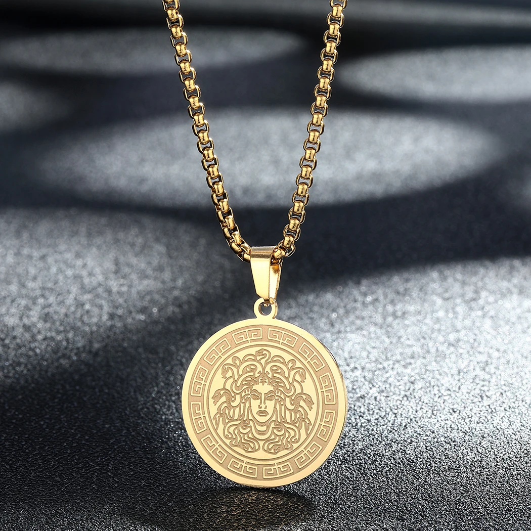 Kinitial Dainty Charm Medusa Mitologia Gorgon Wisiorek Naszyjnik Biżuteria ze stali nierdzewnej dla kobiet Starożytny grecki symbol Pogański prezent