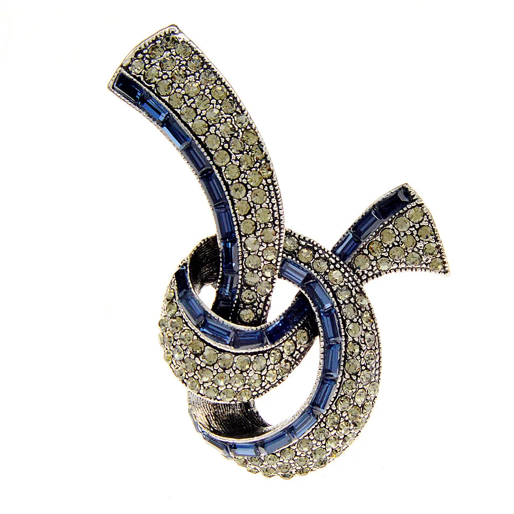 CINDY XIANG Rhinestone Blue Color Ribbon Pin Brooches For Women Fashion Vintage Jewelry Coat Accessories High Quality New 2021