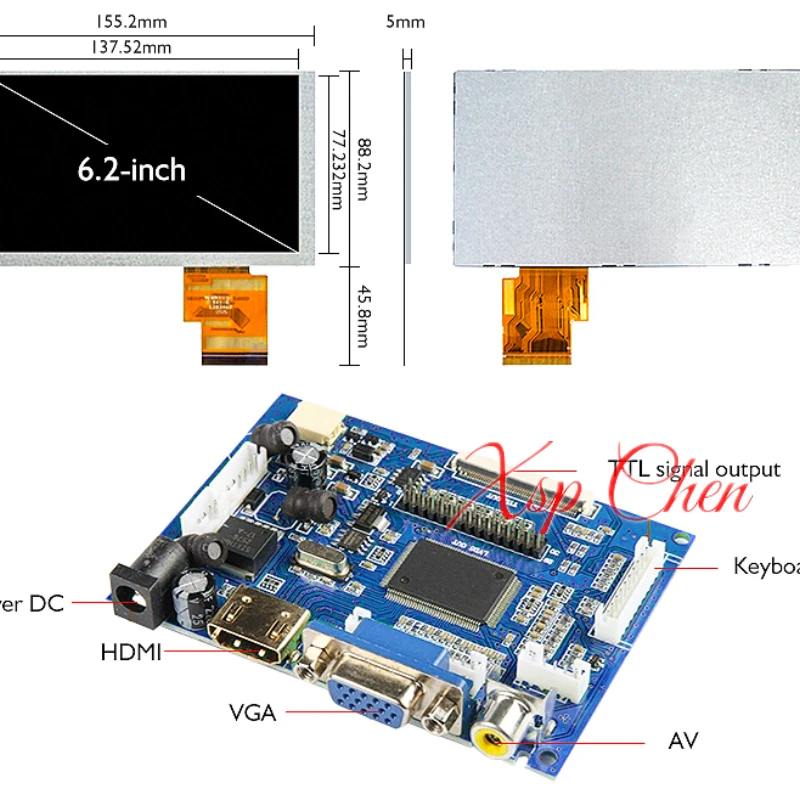 무료 배송 CLAA062LA02CW 6.2 인치 800*480 tft LCD 패널 디스플레이 lvds 제어 보드에 VGA hdmi와 6.2 인치 LCD 모듈