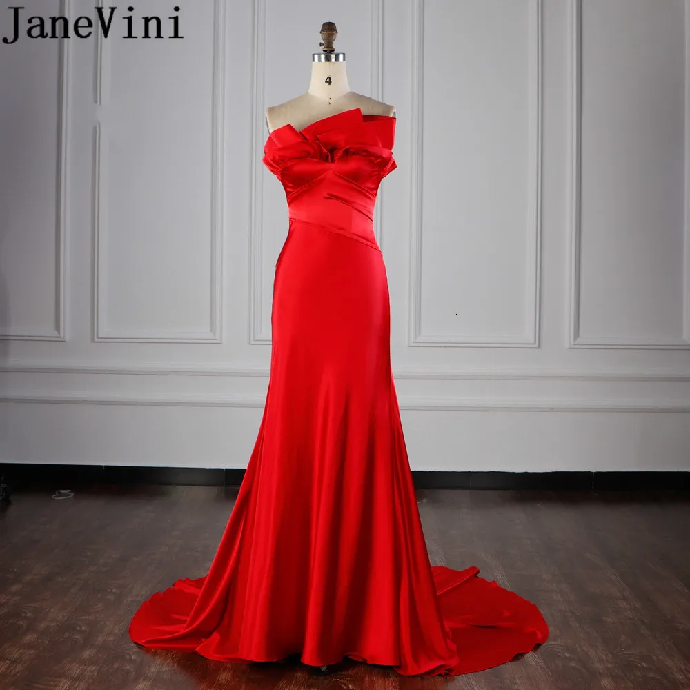 JaneVini-vestido largo de noche para mujer, prenda elegante con cola plisada, trompeta, sirena, rojo