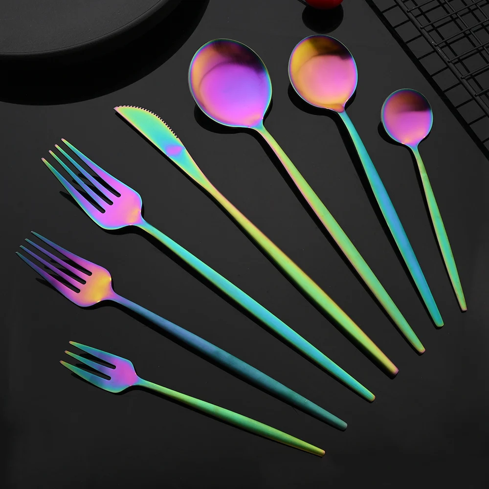 Colorful Cutlery Set Stainless Steel Tableware Dinnerware Set Kitchen Party Knife Fork Spoon Fruit Fork Accessories Silverware