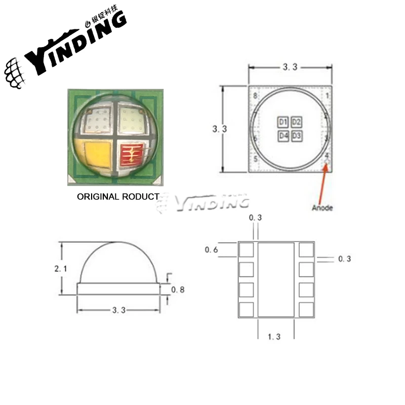 5 sztuk YINDING D35 RGBW 4W wysoka dioda led dużej mocy 425-620NM RGB czterokolorowe oświetlenie architektoniczne/oświetlenie sceniczne dioda