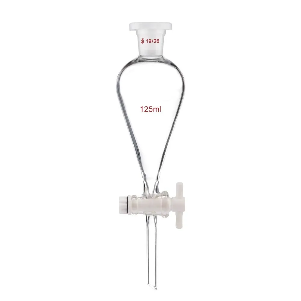 

Borosilicate Glass 125ml Heavy Wall Conical Separatory Funnel With 19/26 Joints And PTFE Stopcock - 60mL