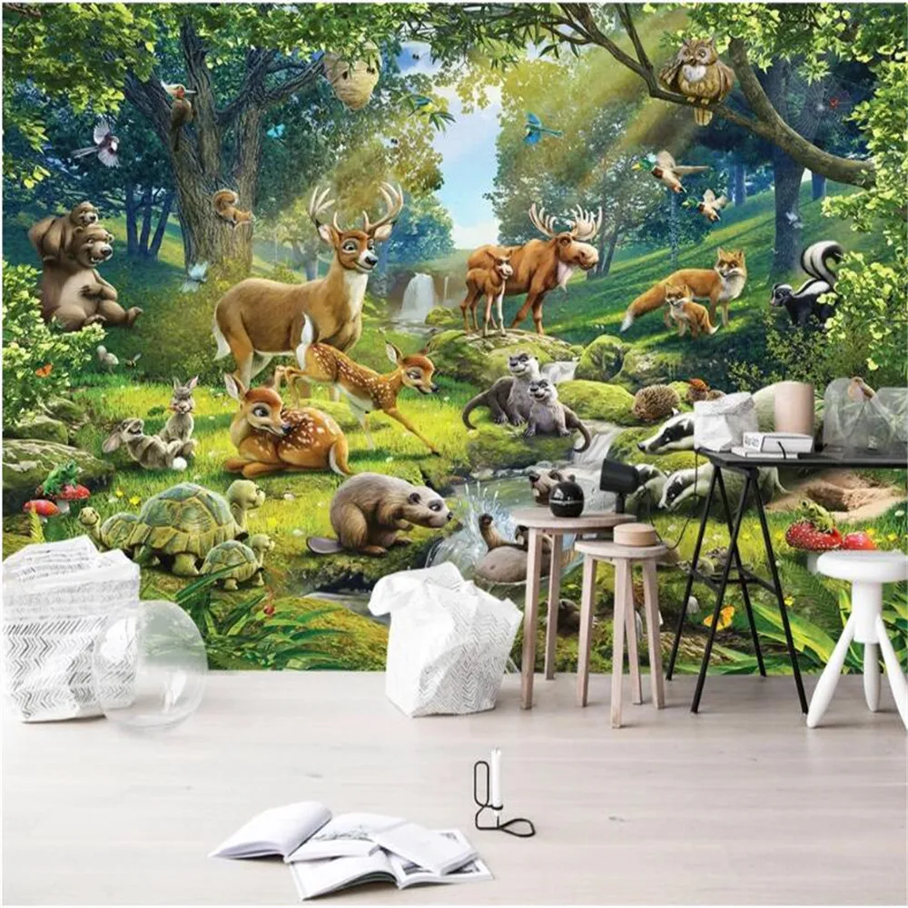 MIlofi Animal World Elk Otter Rabbit Turtle Children Room Mural Background Wall Paper Photo
