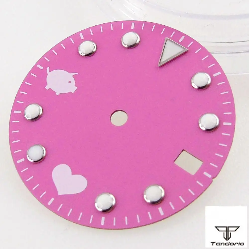 28.5mm Pink Watch Dial Fit for NH35 Automatic Movement Luminous Marks Date Window Watch Parts Replacements Wristwatch Face