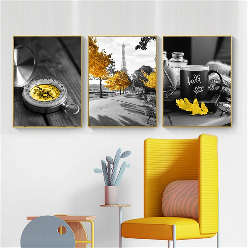 Black and White Photograph Landscape Picture Home Decor Nordic Canvas Painting Wall Art Yellow Scenery Art Print for Living Room