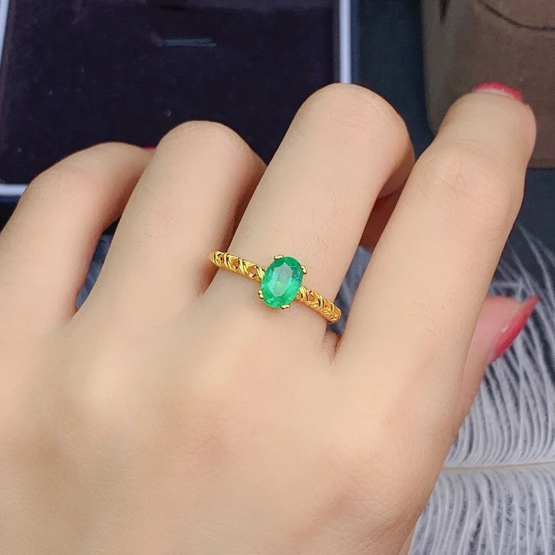 Natural Emerald Gemstone Ring for Women Real 925 Sterling Silver Charm Fine Wedding Jewelry 5*7mm