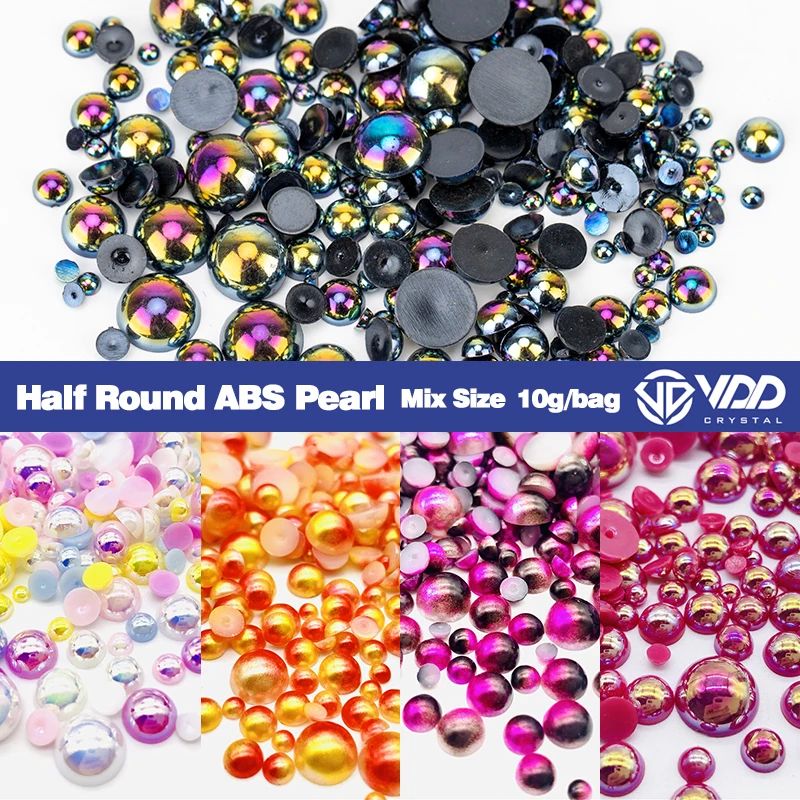 VDD 10g Mix Size Mermaid Gradient Half Round ABS Pearl Flatback Resin Pearl Imitation Bead For Nail Art Crafts Diy Decoration