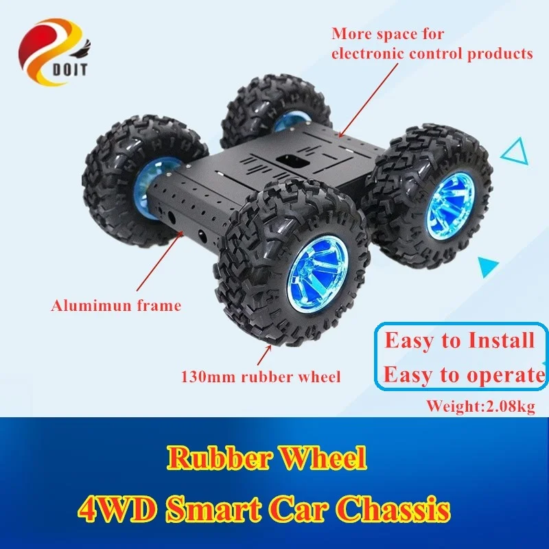 DOIT C3 4WD Smart Robot Car with Aluminum alloy 4 DC 12V Motor, 130mm Rubber Wheel, High Loading Capacity DIY RC Toy