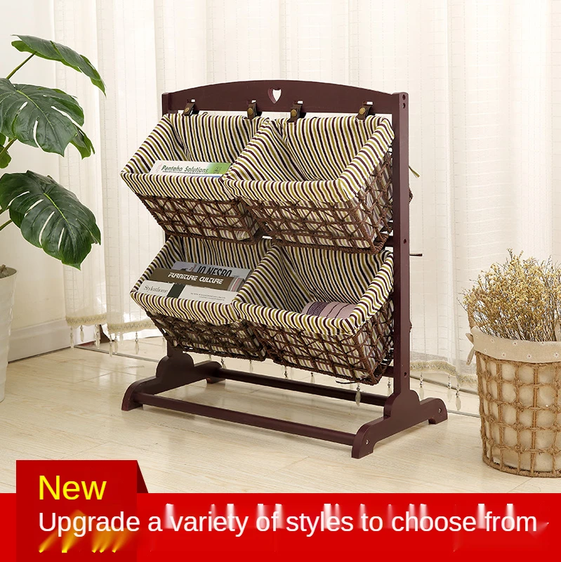 TT Storage Basket Living Room and Bedside Storage Rack Floor Bedroom Solid Wood Rattan Simple Multi-Layer Storage Rack