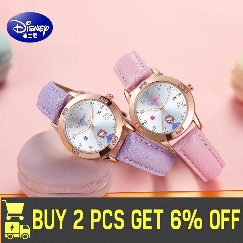 Disney Frozen Elsa Sofia Prinses Kinderen Meisje Horloges Student Horloges Pu Waterdicht Kalender Lichtgevende Japan Quartz Klokken