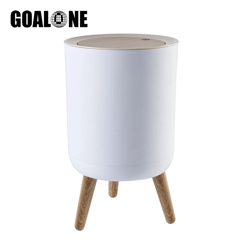 Modern Nordic Style Trash Can Push Top Garbage Can with Lid 1.8 Gallon Round Trash Bin Kitchen Bathroom Waste Basket with Legs