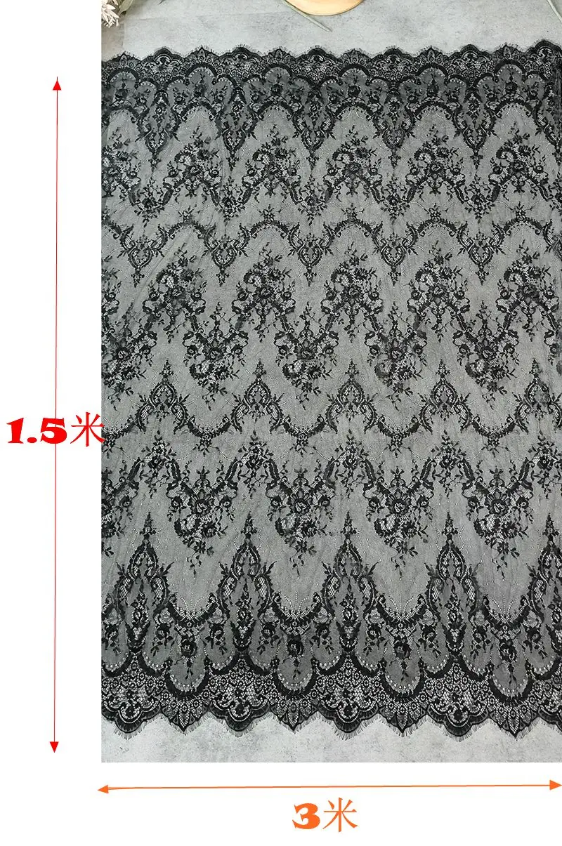 3M White / Black / Grey Blue Exquisite Eyelash Lace Trim Floral Chantilly Lace Fabric for DIY Dress Clothing Accessories