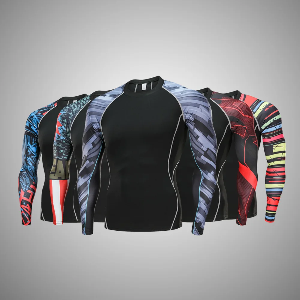 Men Quick Dry unning T shirt Long Sleeve Fitness Tops for Male Bodybuliding Compression Shirts Slimming Sports Tight Male