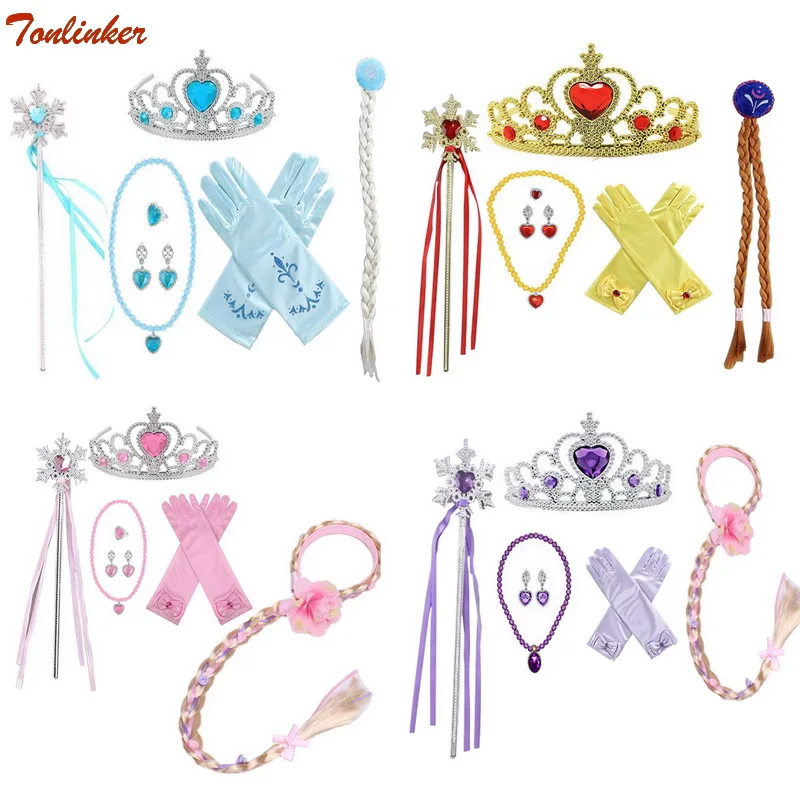 Meisje Prinses Accessoires Kind Belle Rapunzel Party Sieraden Set Cosplay Show Dress Up Kids Fashion Speelgoed Ketting Ring Oorbel