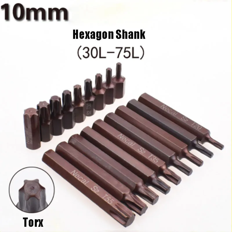 1Pcs Torx Screwdriver Bit S2 Steel 10mm Hex Shank Impact Screwdriver Bits T20/T25/T27/T30/T35/T40/T45/T50 /T55