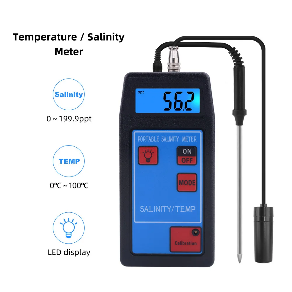 

Portable Salinity Meter Replaceable Probe Detector Thermometer For Aquarium Fish Tank Laboratory Water Quality Analyzer