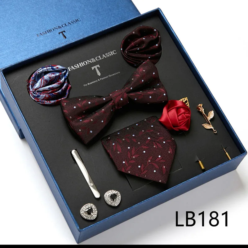 Hochwertige Geschenkbox für Feiertage, 7,5 cm, blaues Blumenmuster, Einstecktuch, Manschettenknöpfe, Krawattenclip, Krawatte für Herren, Geburtstagsgeschenk – Detail 19