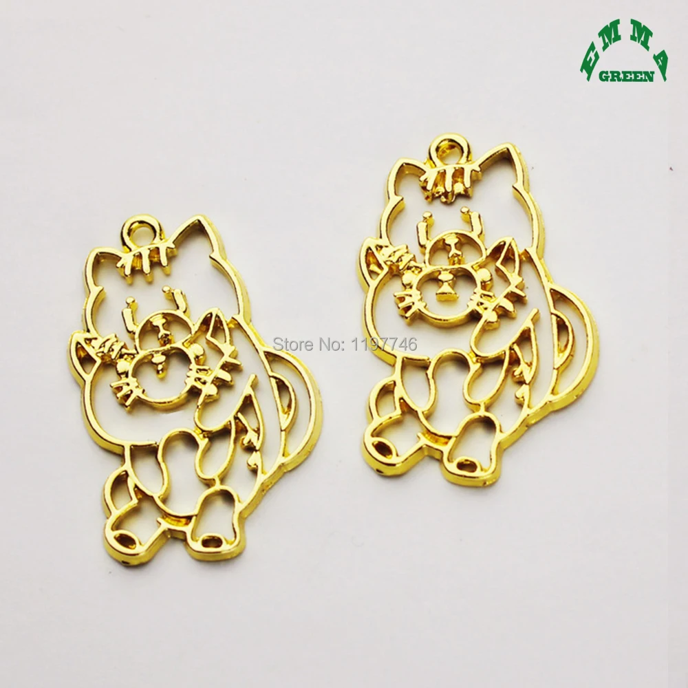 Gold Charm Couple Cats Hollow Metal Pendants Charms Accessories for Earrings Jewelry Making Finding 30pcs 37mm