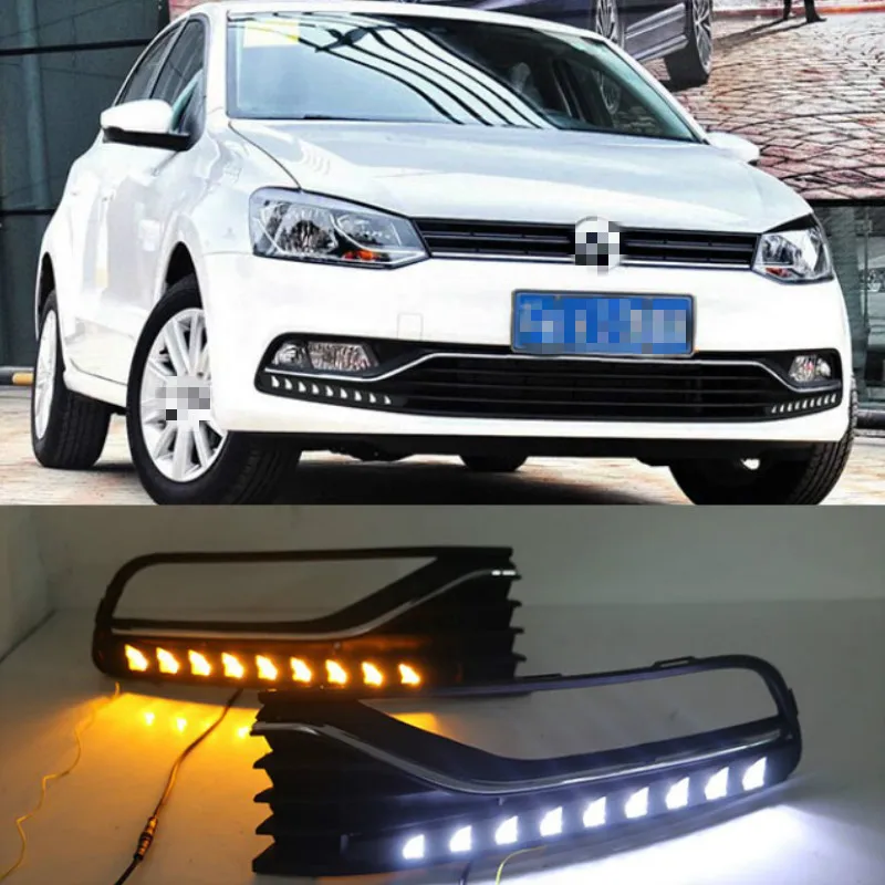 2Pcs DRL For Volkswagen VW Polo 2014 2015 2016 2017 Daytime Running Lights Fog head Lamp cover Daylight