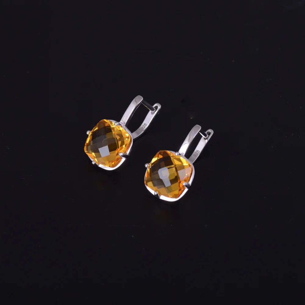 CSJ Natural Citrine Gemstone Noble Earring Sterling 925 Silver Cushion 9ct Checkboard Cut Fine Jewelry For Women Lady Party Gift