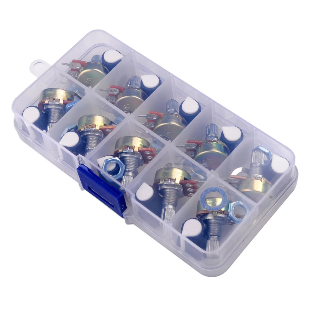 10Pcs 15 millimetri Singolo Potenziometro Lineare Kit Albero con Noci 10 Valore B1K B2K B5K B10K B20K B50K B100K b250K B500K B1M DIYmall