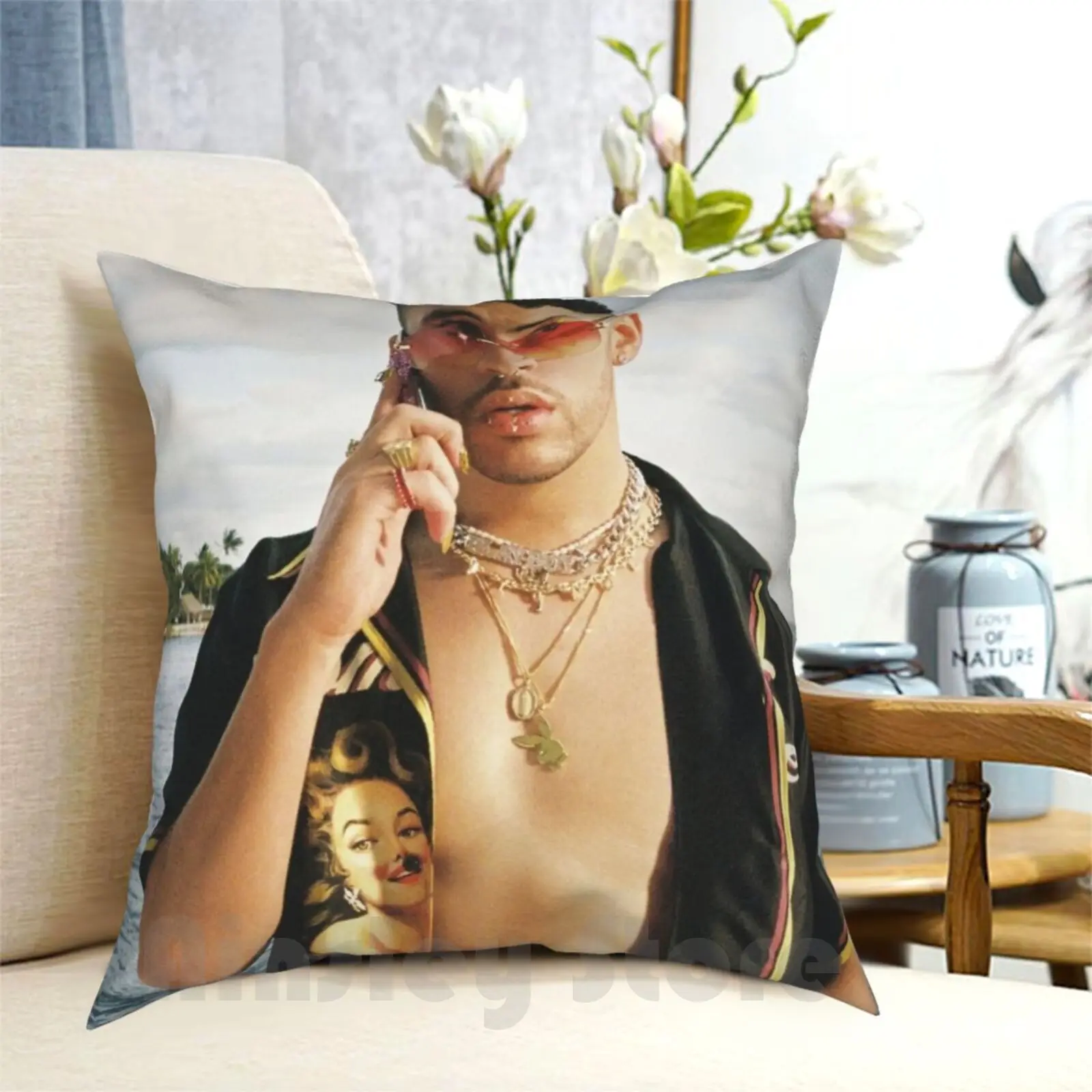 Bad Bunny 2020 Pillow Case Printed Home Soft DIY Pillow cover Bad Bunny Reggaeton Puerto Rico Trap Latino Latinamerica