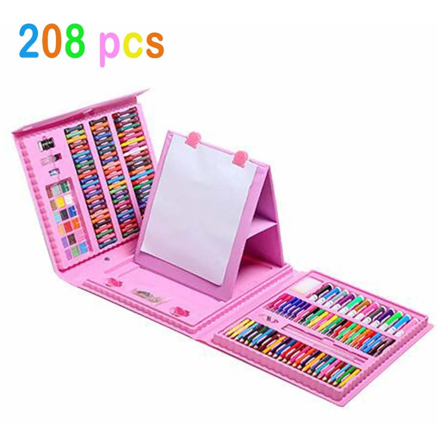 ペイントドローイングセット,208個,クレヨン色鉛筆,水彩ペン,子供用,学生用,アートセット,ブラシ